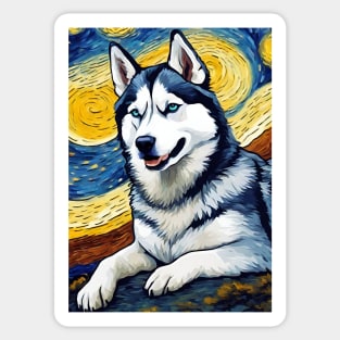 Siberian Husky Dog Breed Painting in a Van Gogh Starry Night Art Style Sticker